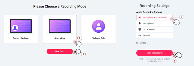 Select video and audio recording settings